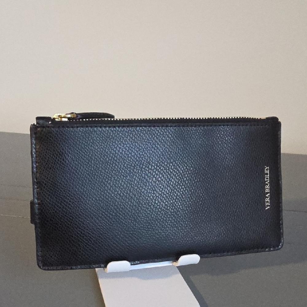 VERA BRADLEY Black Slim Leather/Linear Card Wallet